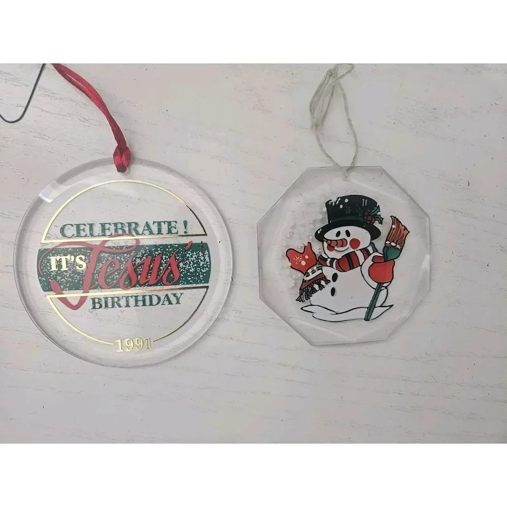 Vintage 1980-1990's Plastic Acrylic Ornaments Snowman Christmas‎